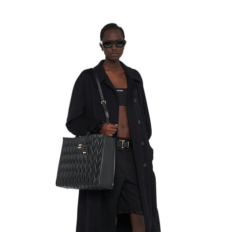 miu miu matelassé patent leather tote|Black Matelassé Nappa Leather Tote .